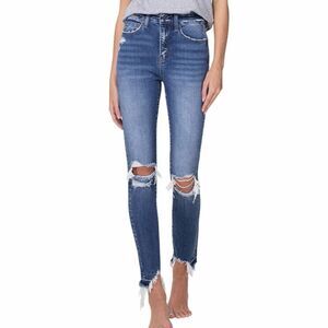 FLYING MONKEY Women’s Blue Distressed Raw Hem High Rise Skinny Jeans Size 27